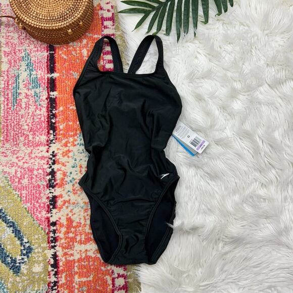 NEW Speedo Black One Piece Swimsuit 6 - Picture 1 of 5